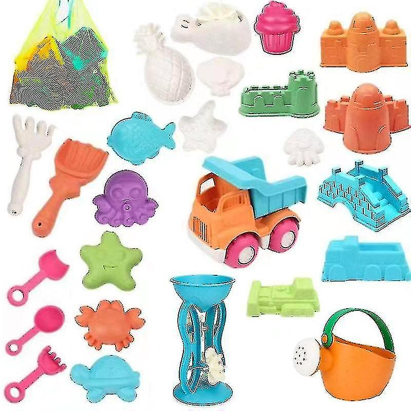 25 Pieces Beach Sand Toys Set With Mesh Bag Including Bucket， Car， Shovels， Rakes， Watering Can， Mol