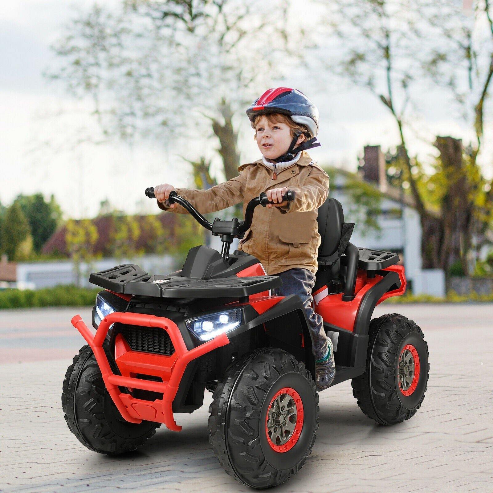 Costzon Ride on ATV, 12V Battery Powered Electric Vehicle w/ Safety Belt, LED Lights