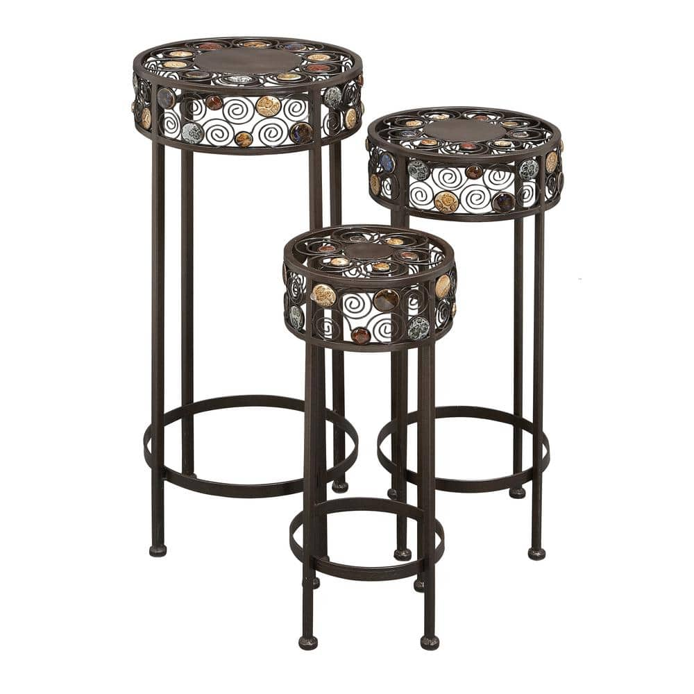 Litton Lane 27 in. x 12 in. Black Metal Traditional Plantstand (Set of 3) 61530