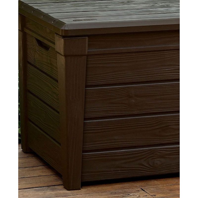 Keter Brightwood 120gal Weatherproof Resin Patio Deck Storage Box Bench， Brown