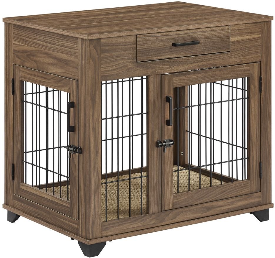 Unipaws Wooden Wire Double Door Furniture Dog Crate