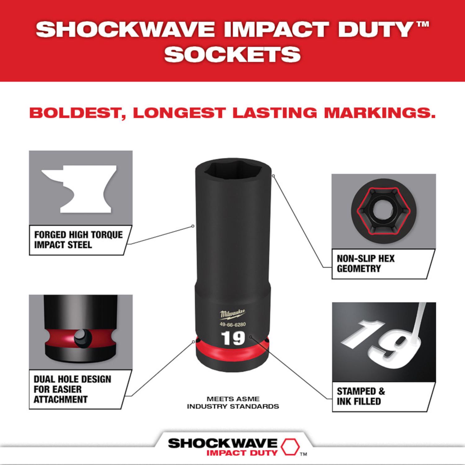 MW Shockwave 1-3/8 in. X 3/4 in. drive SAE 6 Point Standard Impact Socket Set 8 pc