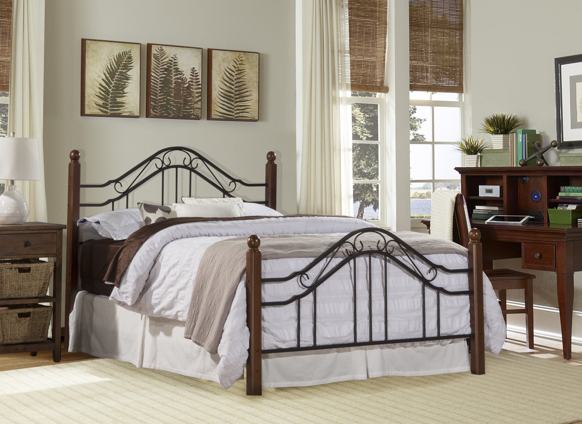 Hillsdale Furniture Madison Textured Black Metal Queen Bed with Cherry Wood Posts