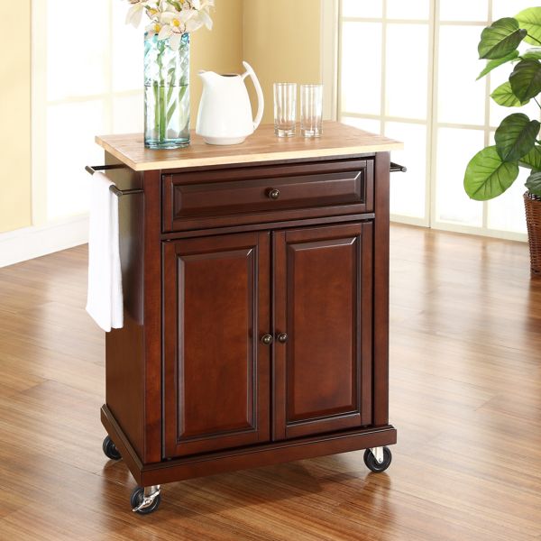 Compact Wood Top Kitchen Cart