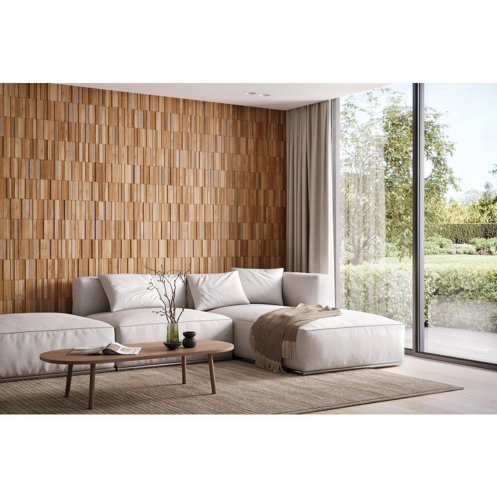 WALL!SUPPLY 0.79 in. x 7.09 in. x 14.17 in. UltraWood Teak Natural Jointless Vertical Wall Paneling (16-Pack) 22760132