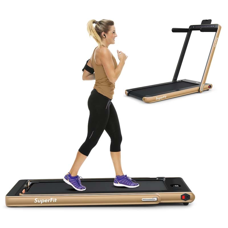 2 in 1 Folding Treadmill, 2.25HP Under Desk Electric Treadmill, Portable Walking Running Machine with Dual Display & Smart App Control