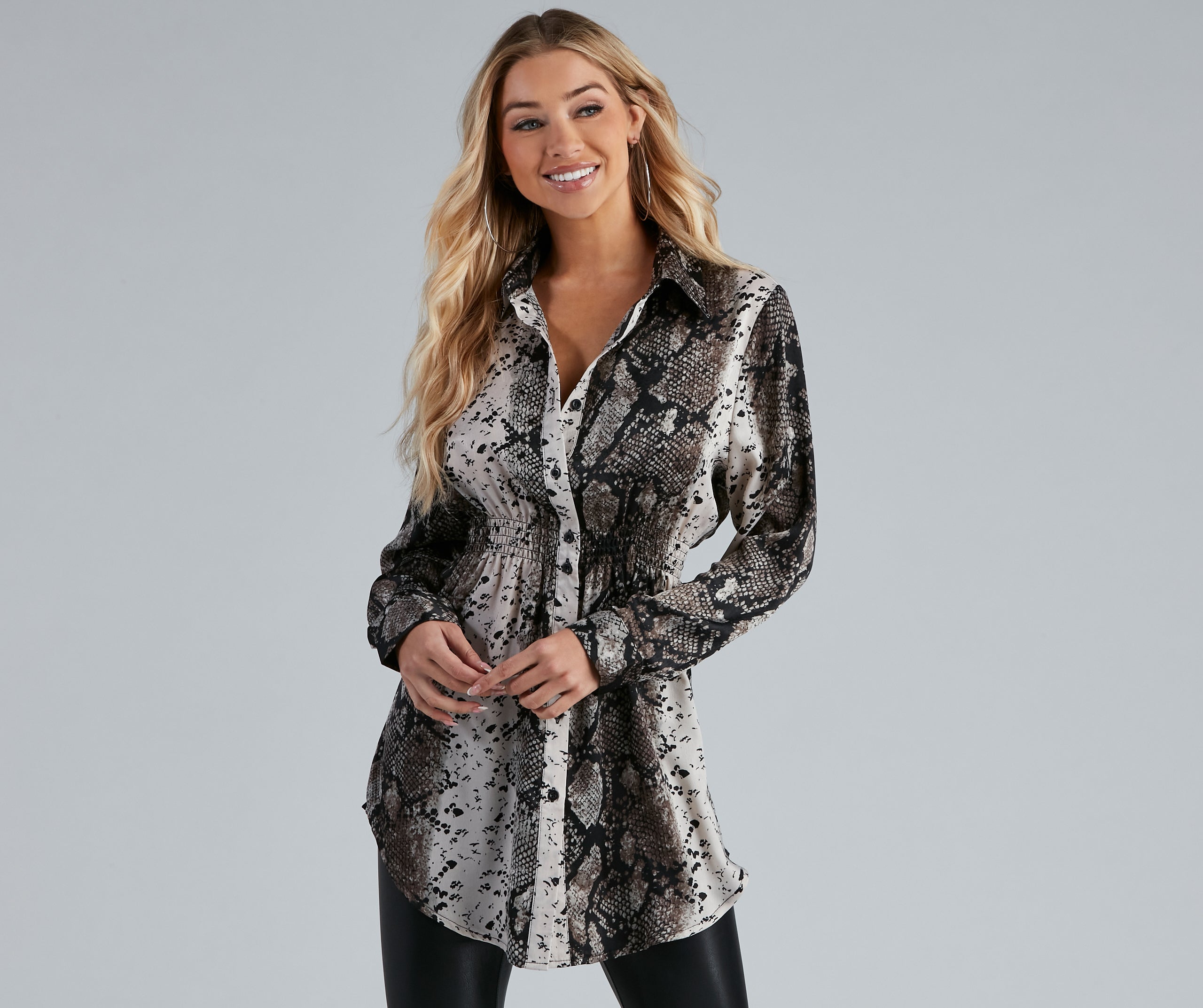 Slithering Good Satin Button-Up Tunic