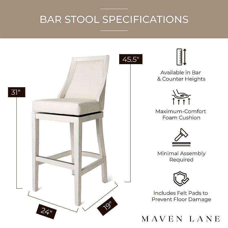 Maven Lane Vienna Bar Stool， White Oak Finish W/ Natural Color Fabric Upholstery