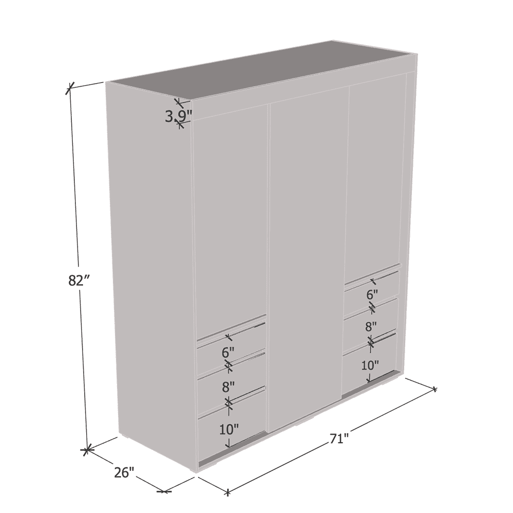 Monaco 3 Door Modern 71" Wardrobe with Mirror