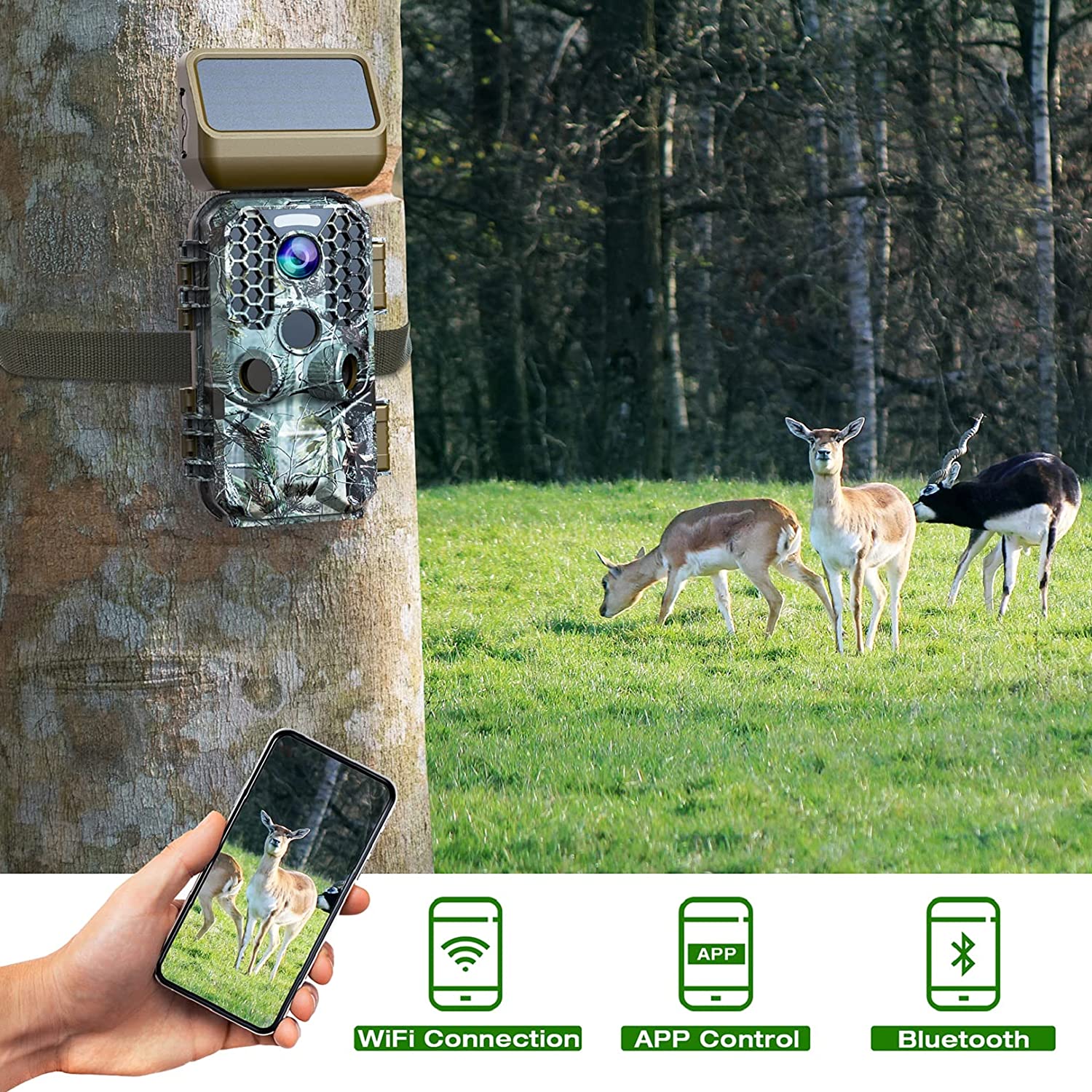 T200 4K 30MP Solar panel Trail Camera with WiFi Bluetooth