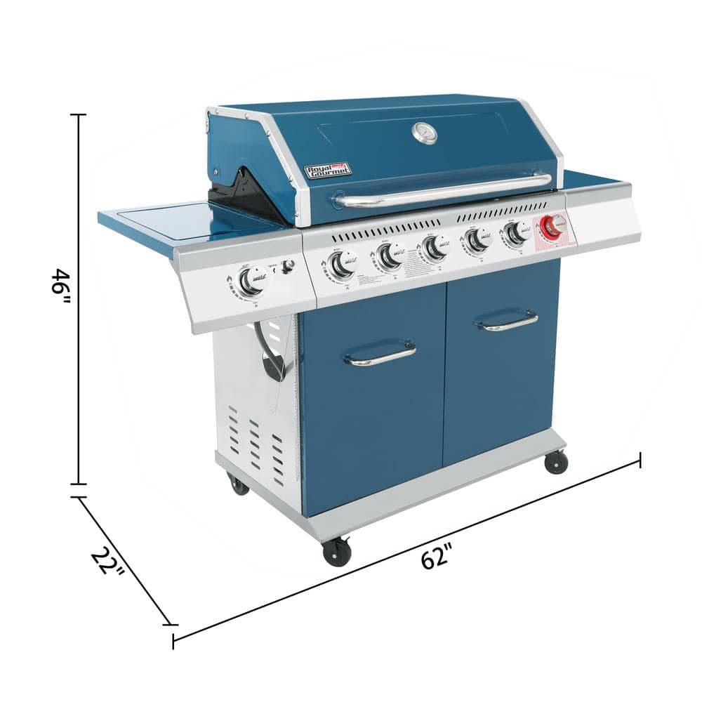 Royal Gourmet 6-Burner Propane Gas Grill in Blue with Sear Burner and Side Burner GA6402B