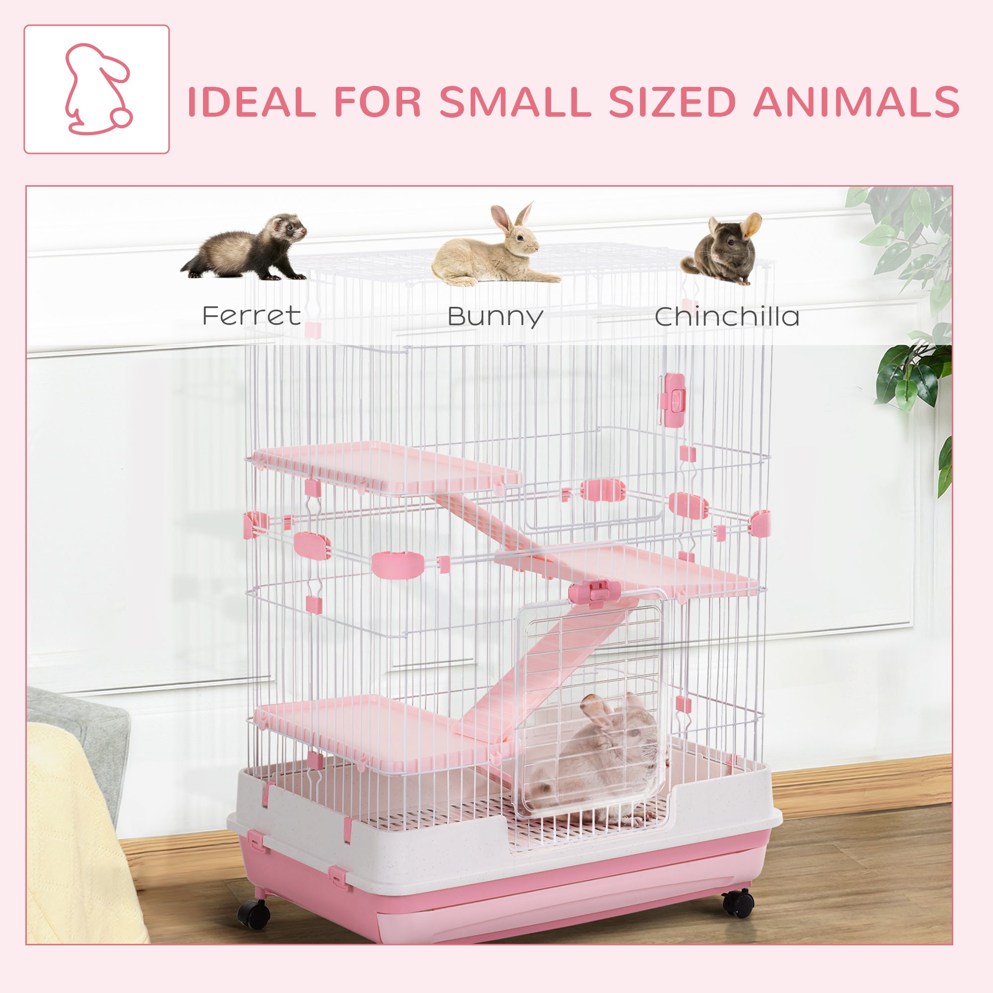 Pawhut Small Animal Metal Hutch with Wheels， Indoor