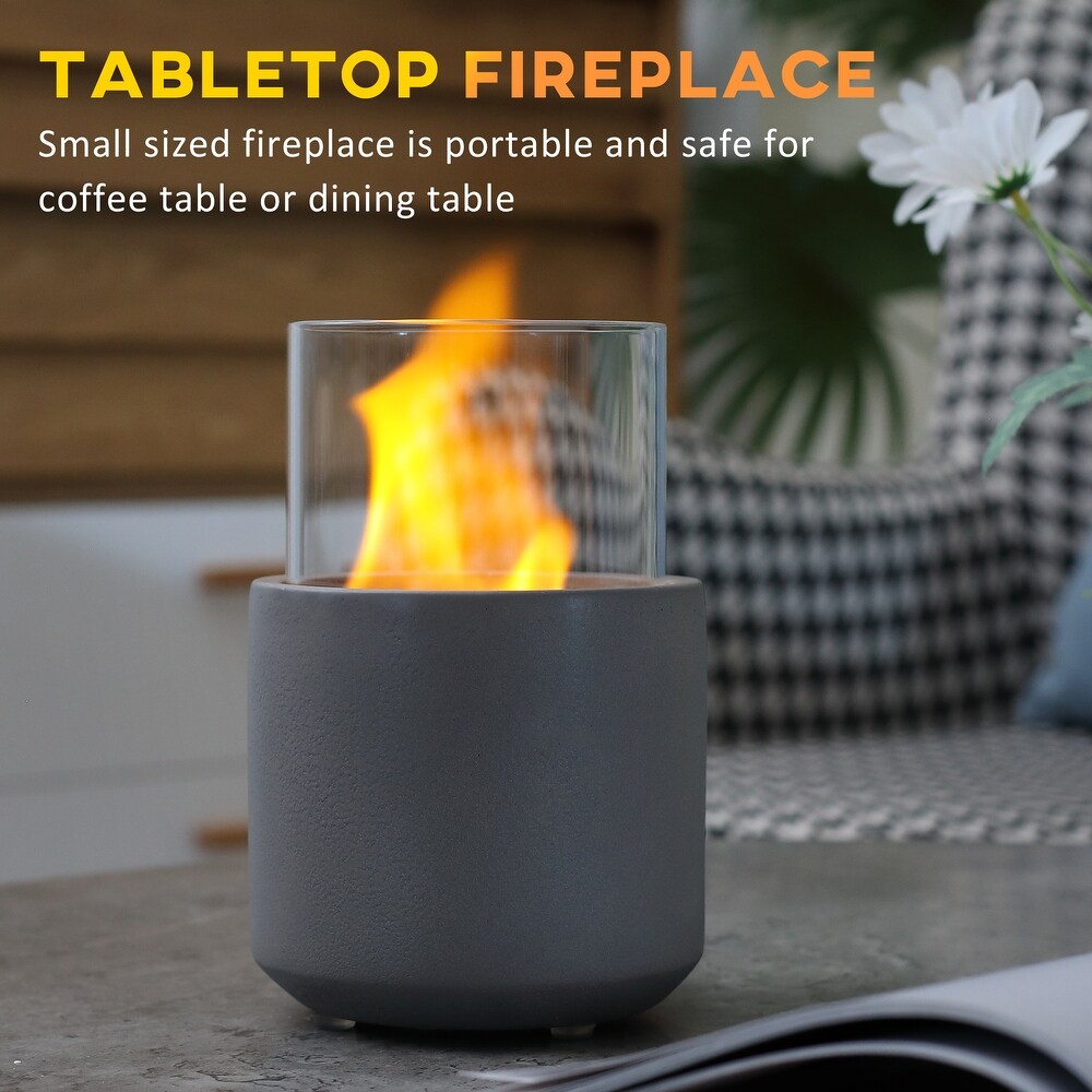 Tabletop Fireplace  Mini Concrete Ethanol Fire Bowl with Lid  Burns up with Liquid Alcohol and Solid Tablet Alcohol