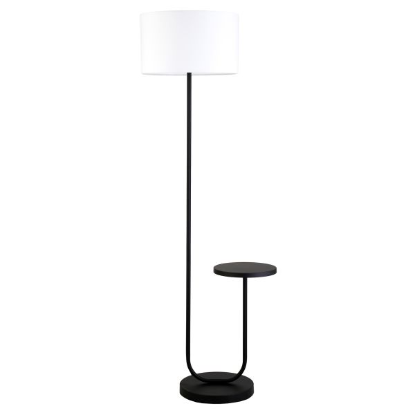 Jacinta Tray Table Floor Lamp with Fabric Shade in Blackened Bronze/White