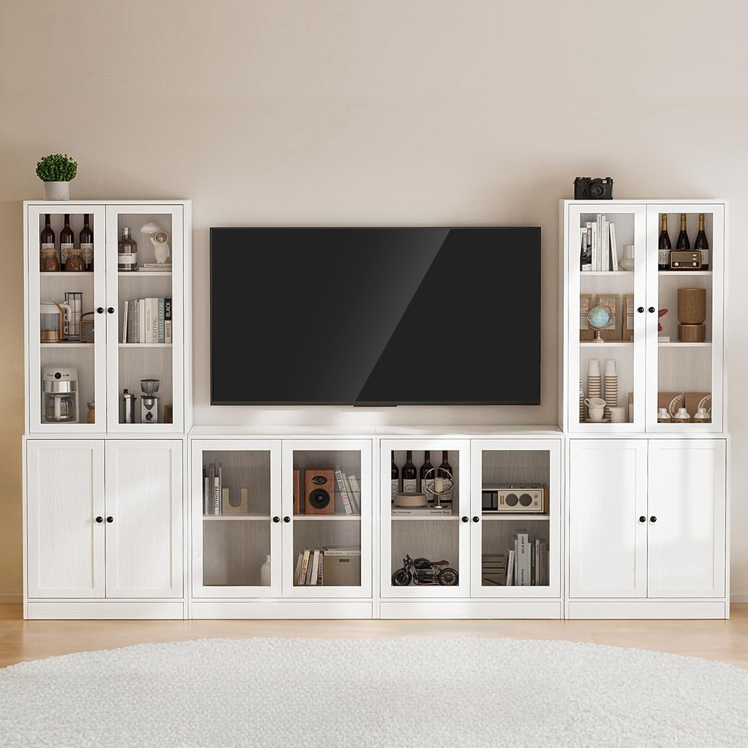 Combination TV Stand with Bookshelves 4-piece Set for TVs up to 75 inches (2B+2D)