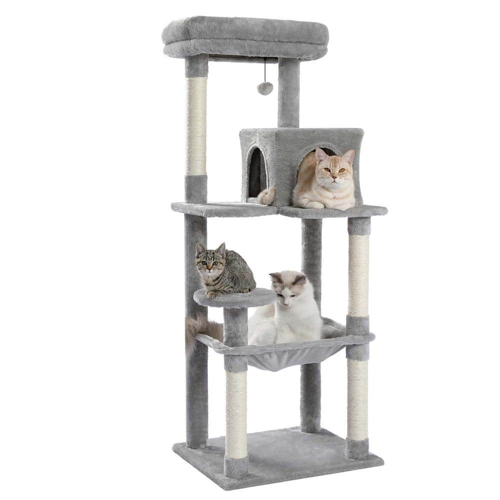 Foobrues Gray Large Pet Cat House Plush Sisal Scratcher Cat Tree PSL-23170703