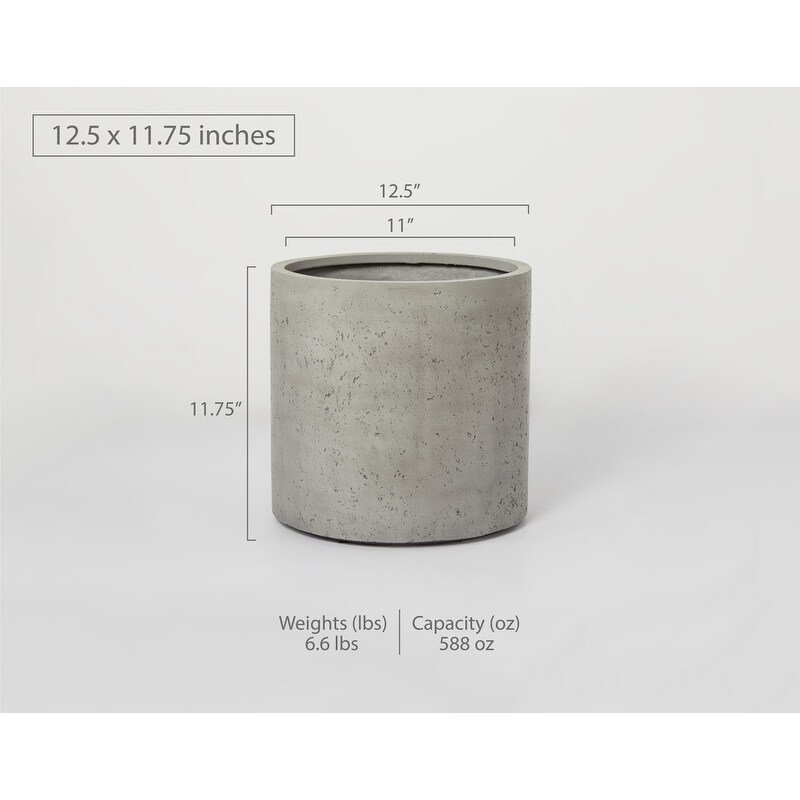 Indoor/Outdoor Large Nordic Minimalist Fiberstone Lightweight Round Cylinder Planter Pot  19 15 12inch Cement Finish