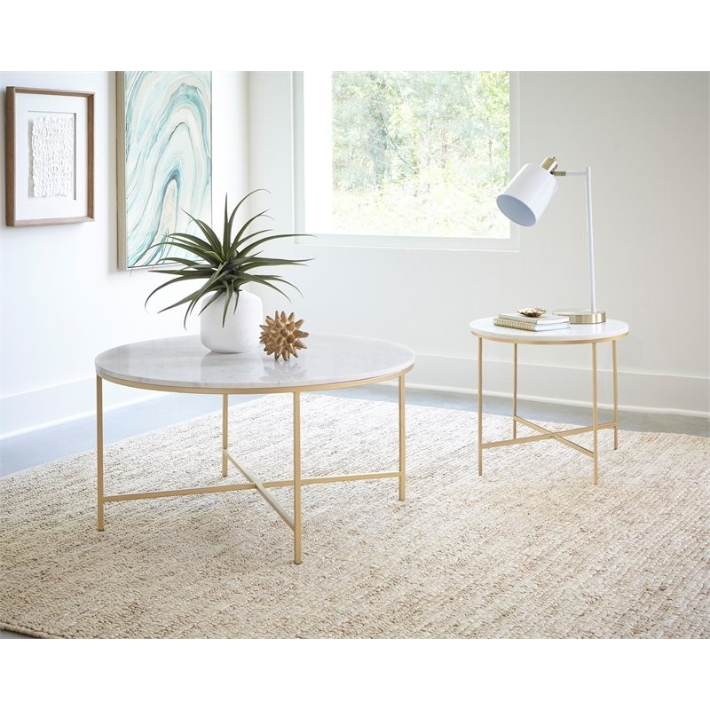 Coaster Ellison Round Marble Top with X Cross Base Coffee Table in White   Contemporary   Coffee Tables   by Homesquare  Houzz