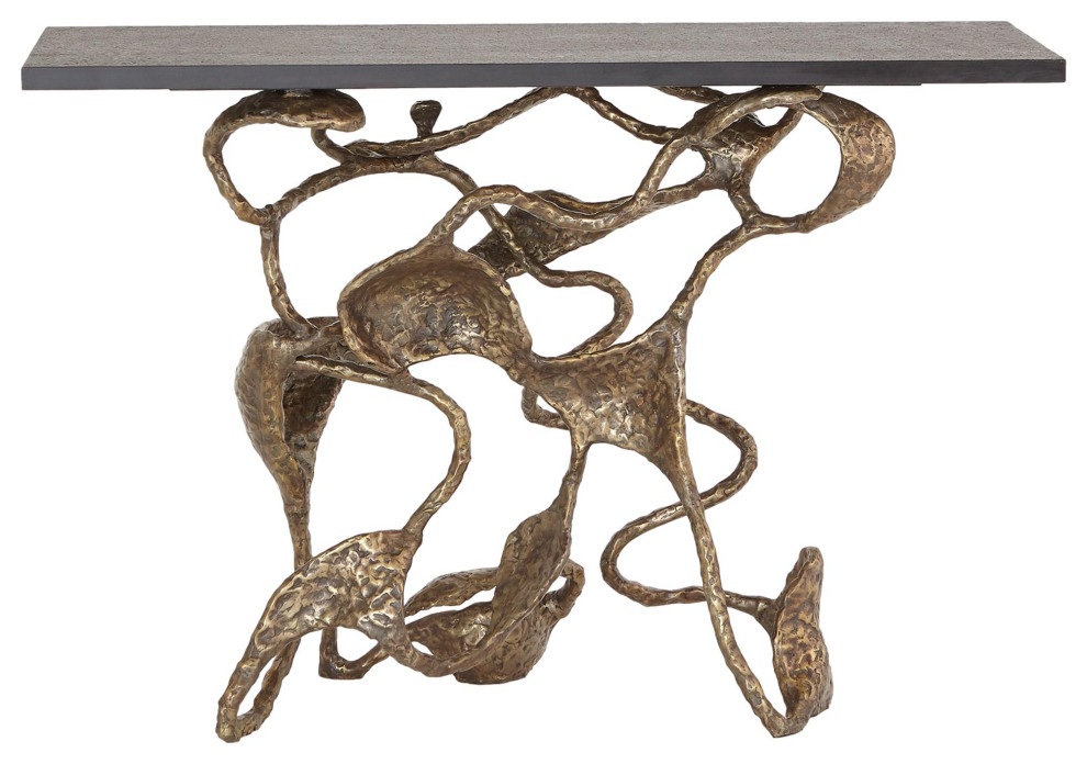 Modern Abstract Sculptural Vines Console Table Bronze Black Marble Organic Shape   Contemporary   Console Tables   by My Swanky Home  Houzz