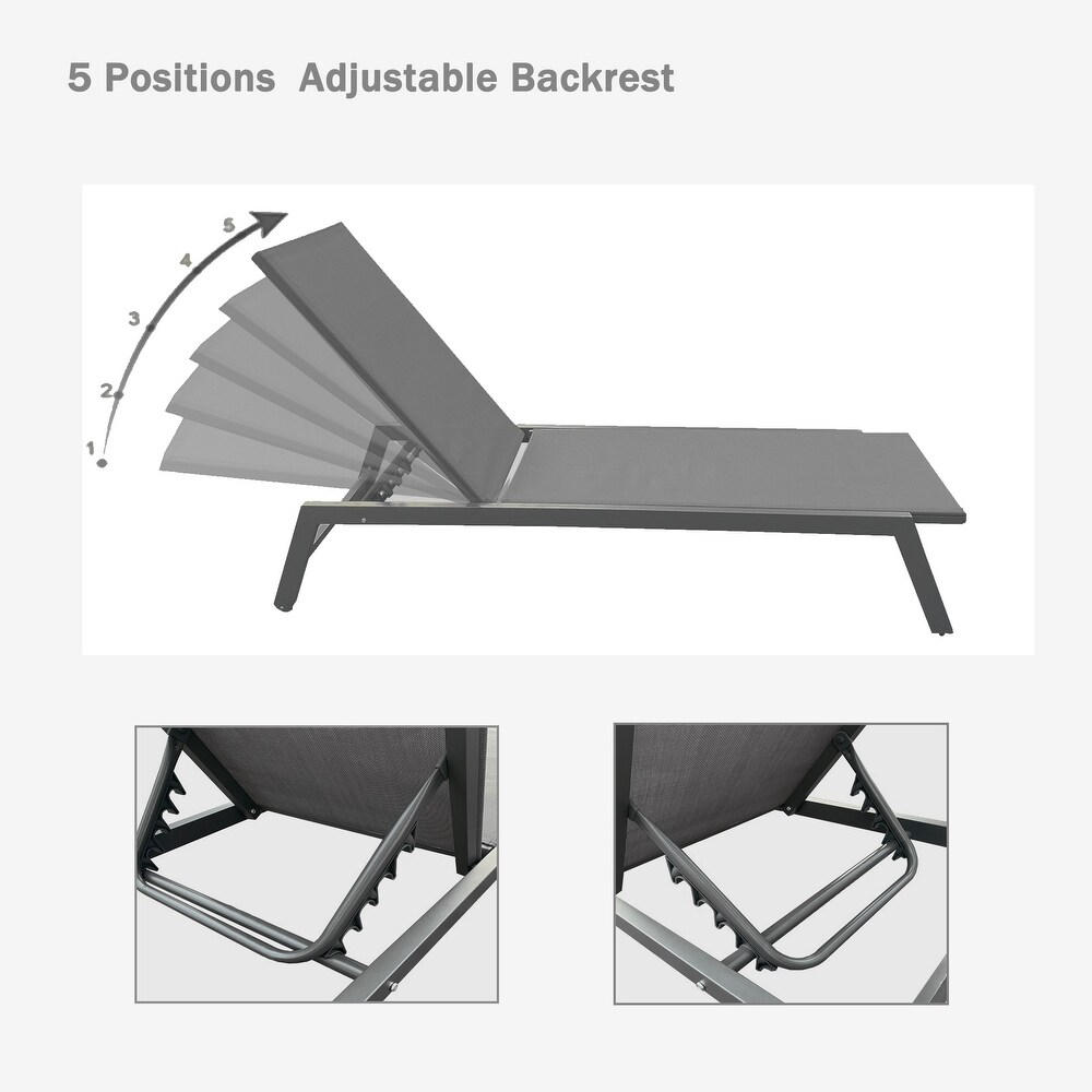 Outdoor Chaise Lounge Chair with 5 Position Adjustable Backrest and Wheels  75\