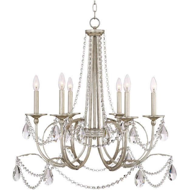 Wide French Beaded Crystal 6 light Fixture For Dining Room House Foyer Kitchen Island Entryway Bedroom