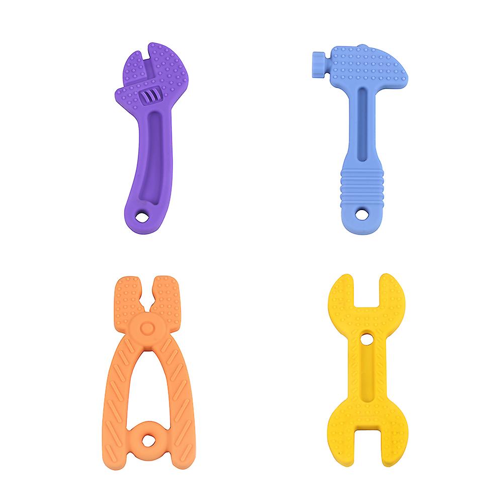 4-pack Baby Molar Teether Hammer Wrench Tool Teether Silicone Teething Toys For Babies 0-6 Months 6-12 Months