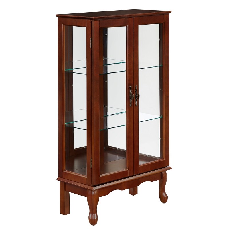 Lighted Corner Display Curio Cabinet Adjustable Shelving Unit with Tempered Glass Door  3 Tier Bar and Liquor Storage Area
