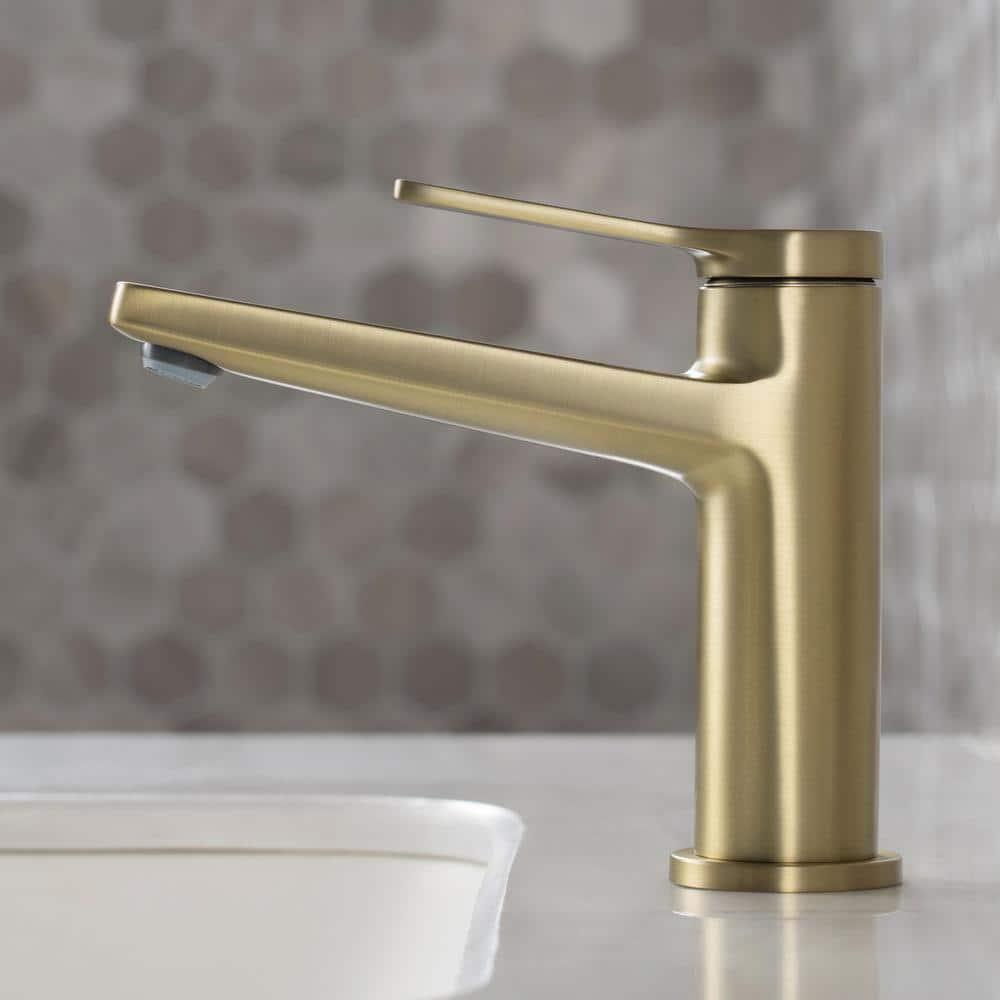 KRAUS Indy Single Handle Bathroom Faucet and Pop Up Drain with Overflow in Brushed Gold