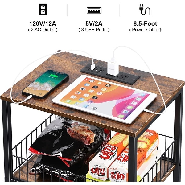 3 Tier Side Table with Charging Station