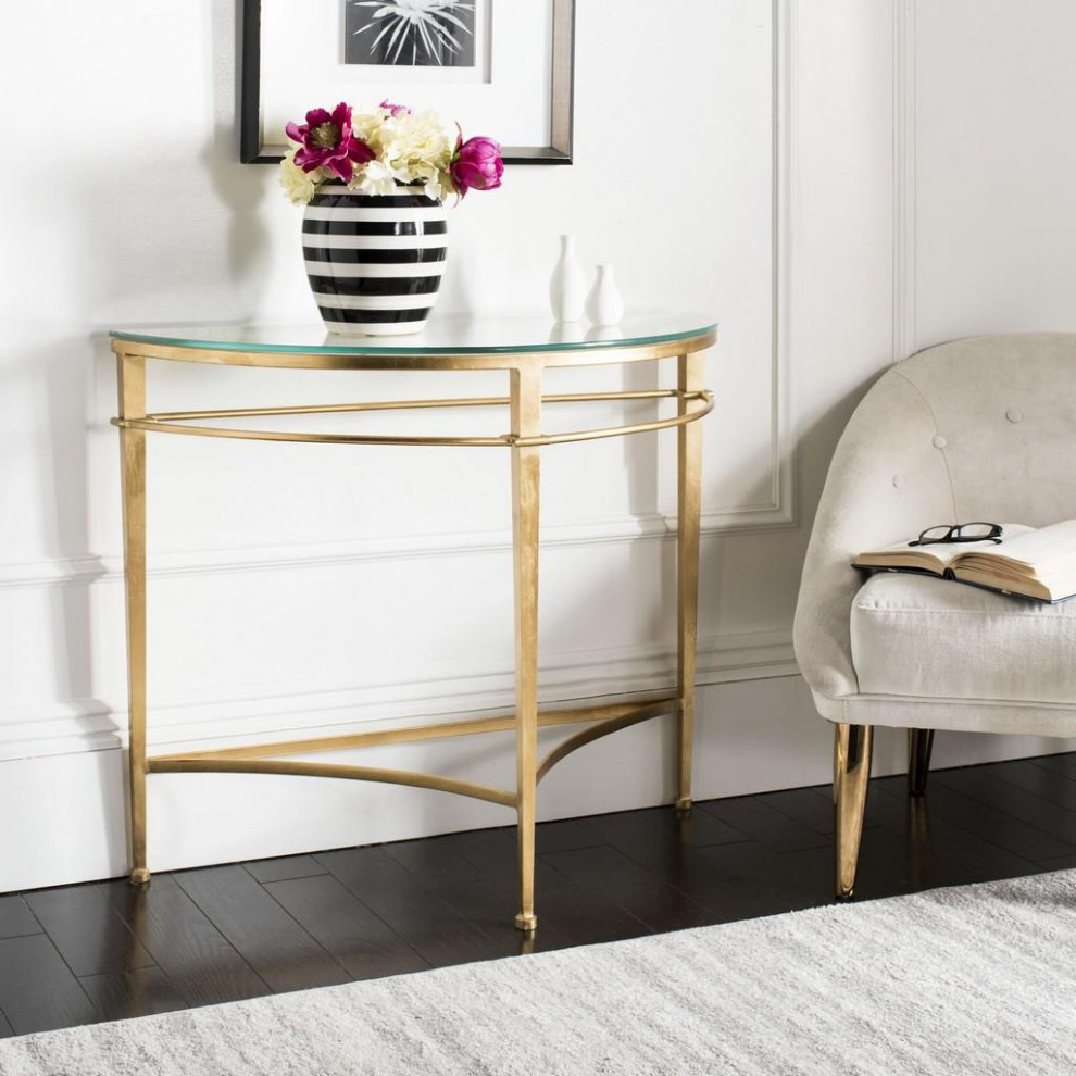 Tara Antique Gold Glass Console Table   Contemporary   Console Tables   by V.S.D Furniture  Houzz