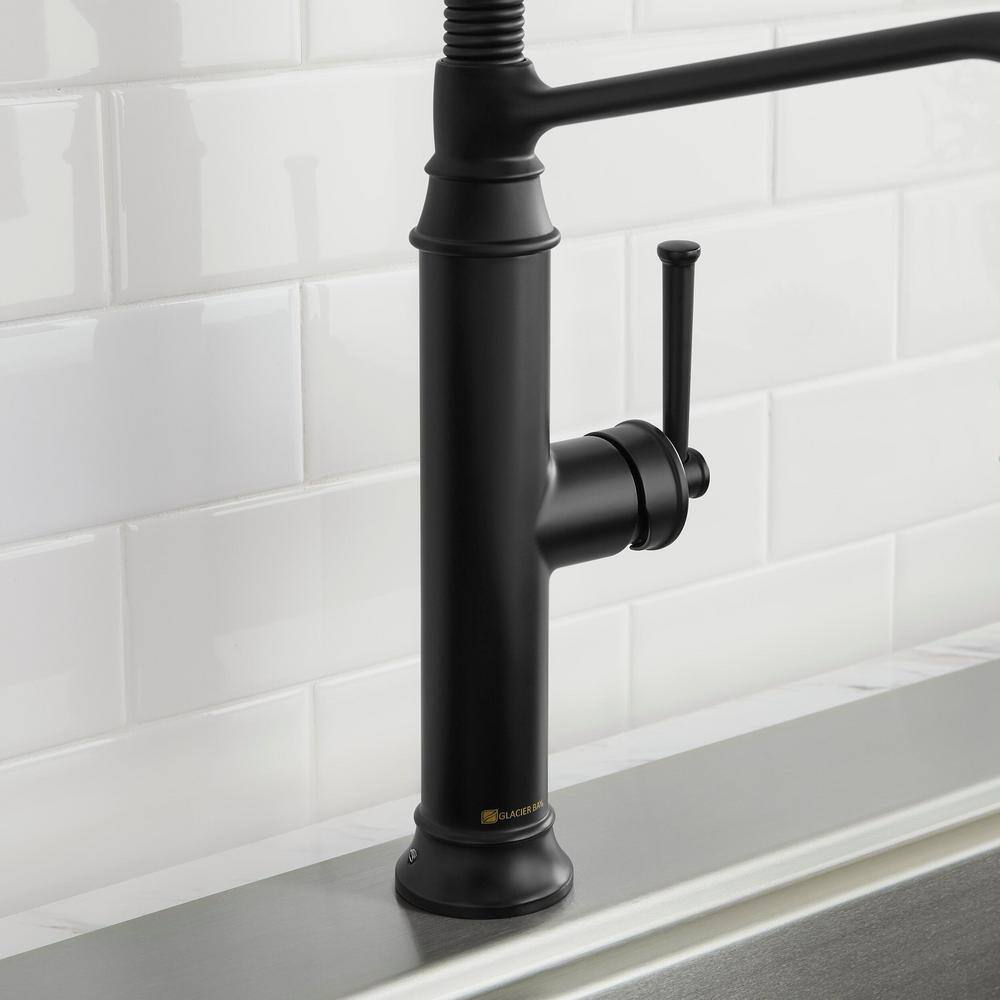 Glacier Bay Linscott Single-Handle Coil Springneck Pull-Down Sprayer Kitchen Faucet in Matte Black FP1B4202BL