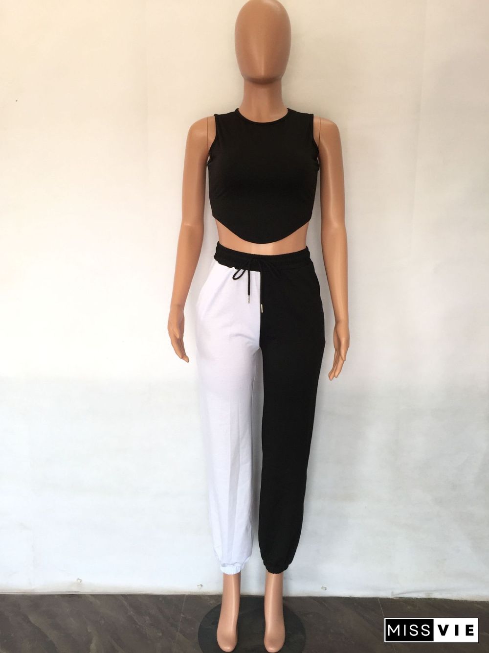 Back Cut out Tank Crop Top Sweatpants 2 Piece Set