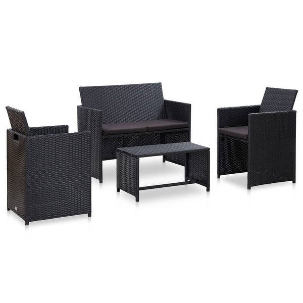 4 Piece Patio Lounge Set with Cushions Poly Rattan Black - Overstock - 36363771