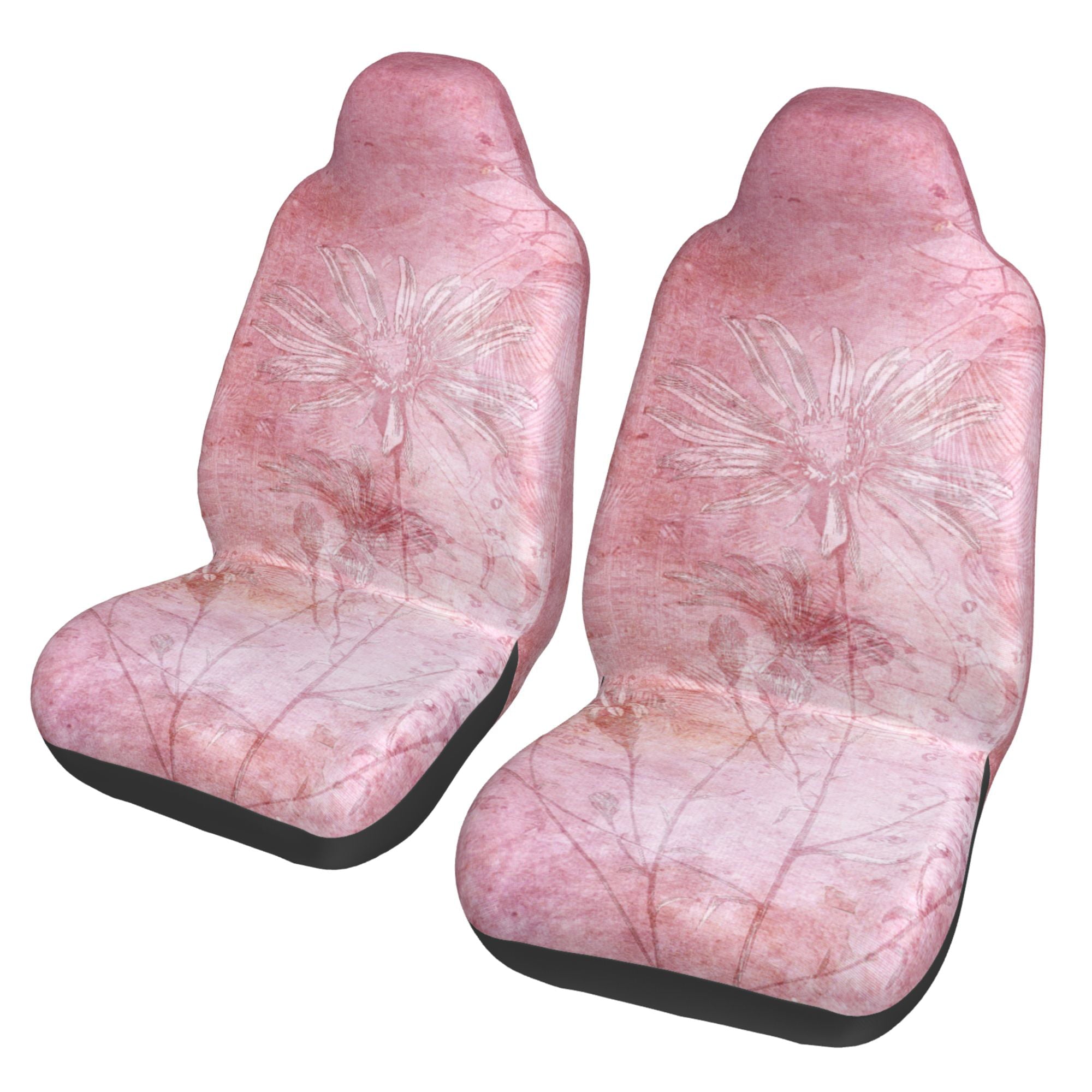 Easy to Install Car Universal Seat Cover， Pink Vintage Pattern Four Seasons Universal Front Seat Cover， 2-Piece