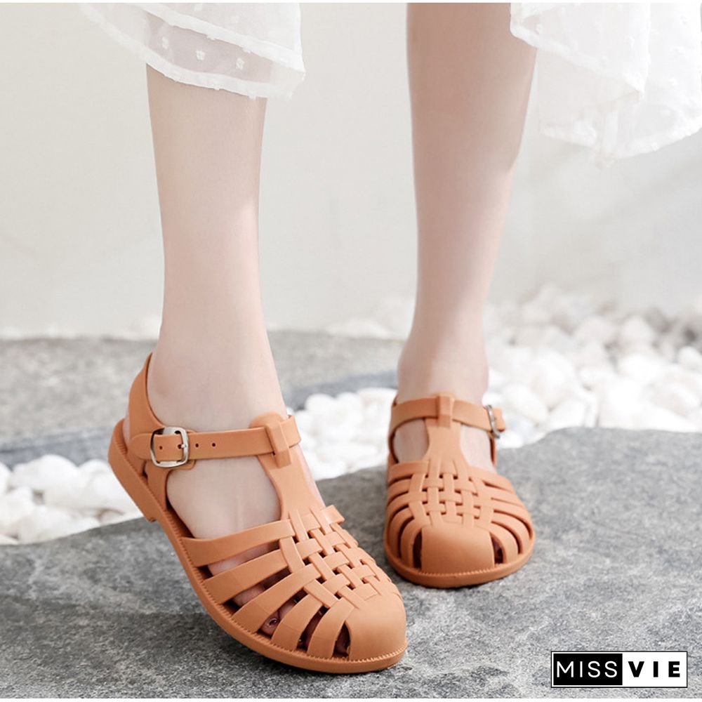 Women Sandals Jelly Shoes Summer Ankle Strap Rubber Shoes Soft Sole Non-slip Mom Shoes Casual Comfortable Female Footwear