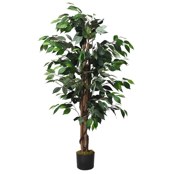 Costway 4 Feet/6 Feet Artificial Ficus Silk Tree Wood Trunks Green