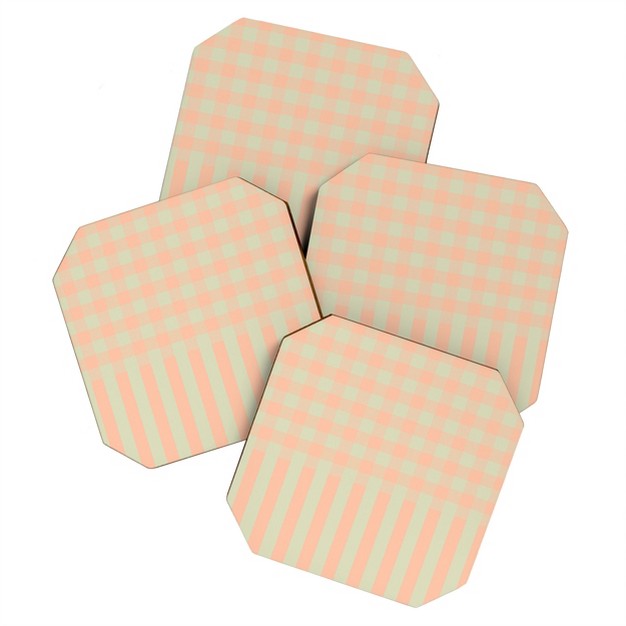 Mirimo Peach And Pistache Gingham Set Of 4 Coasters Deny Designs