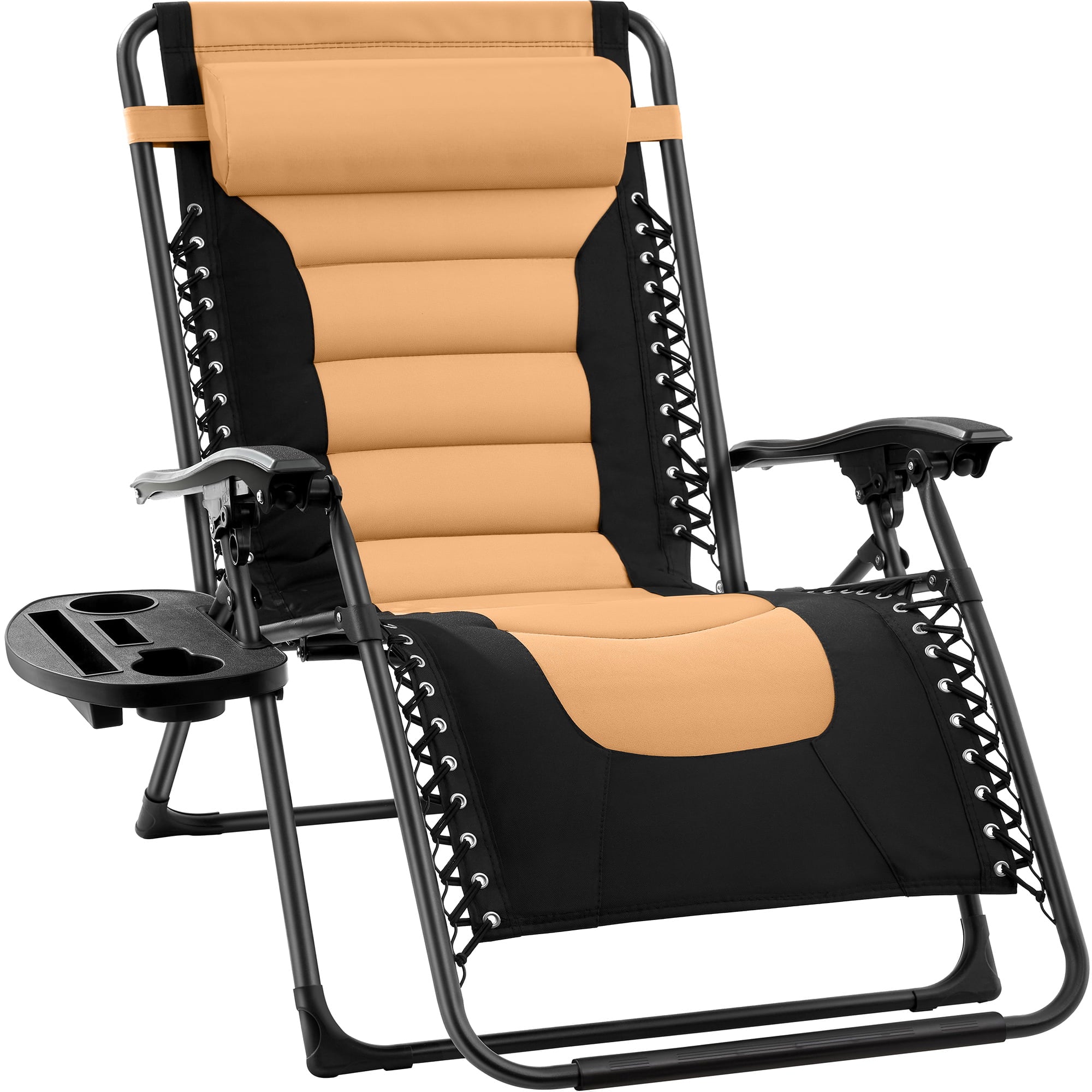 Best Choice Products Oversized Padded Zero Gravity Chair, Folding Outdoor Patio Recliner w/ Headrest, Side Tray - Tan