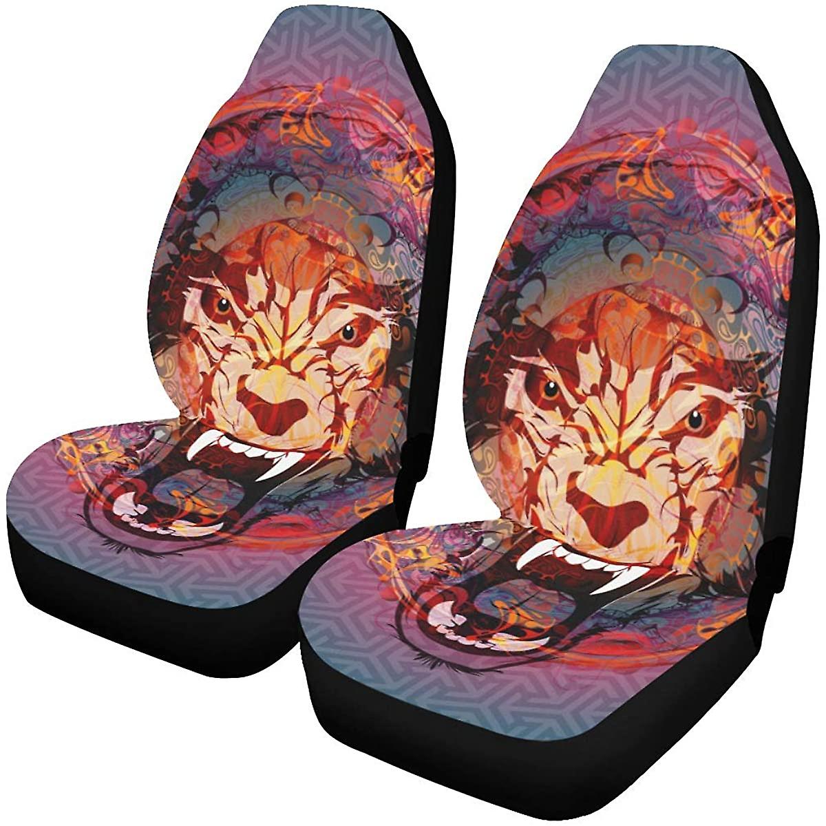 Set Of 2 Car Seat Covers Cool Wolf Zentangle Stylized Universal Auto Front Seats Protector Fits For Car，suv Sedan，truck D---67876