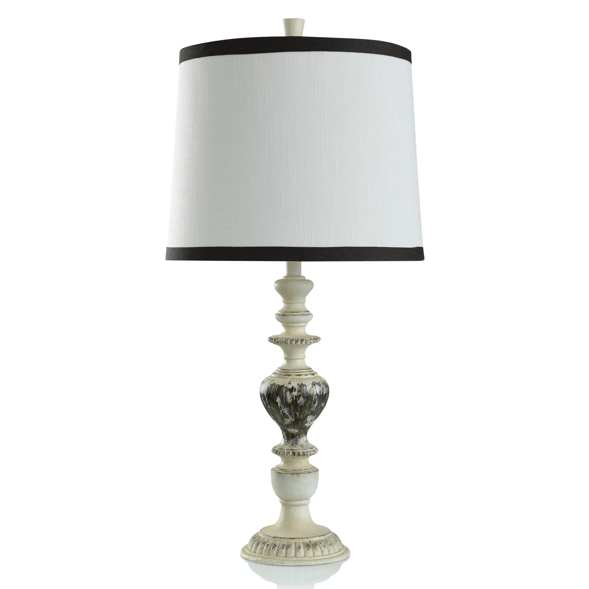 Iuka Farmhouse- Traditional Table Lamp - Ivory, Brown - White and Black Shade