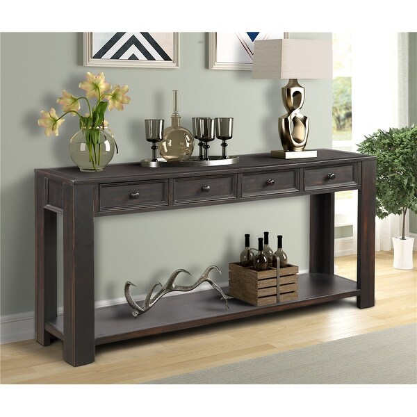 Espresso Entryway Sofa Console Table with 4 Storage Drawers