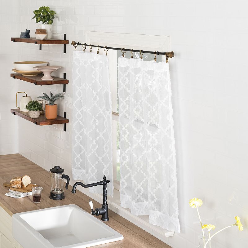 No. 918 Tina Geometric Clipped Jacquard Semi-Sheer Rod Pocket 3-piece Kitchen Curtain Valance and Tiers Set