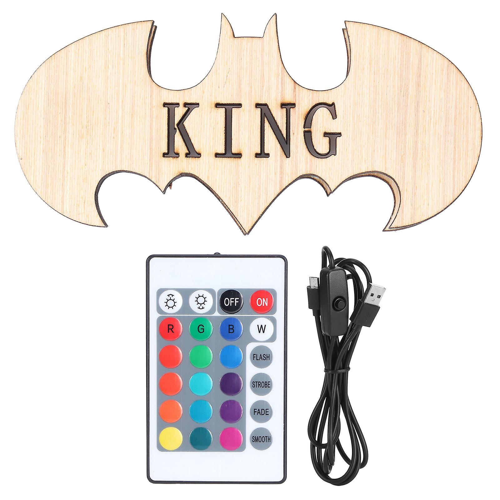 RGBW Night Light Bat-Shape USB LED Wooden Bedside Lamp with 24-Buttons Remote Control