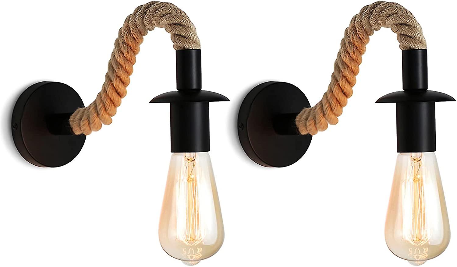 2pcs E27 Vintage Hemp Rope Industrial Wall Sconce，110/220v[energy Class A+++]