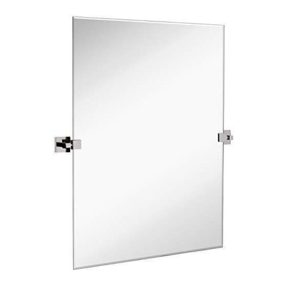 Large Squared Modern Pivot Rectangle Mirror with Polished Chrome Wall Anchors 30