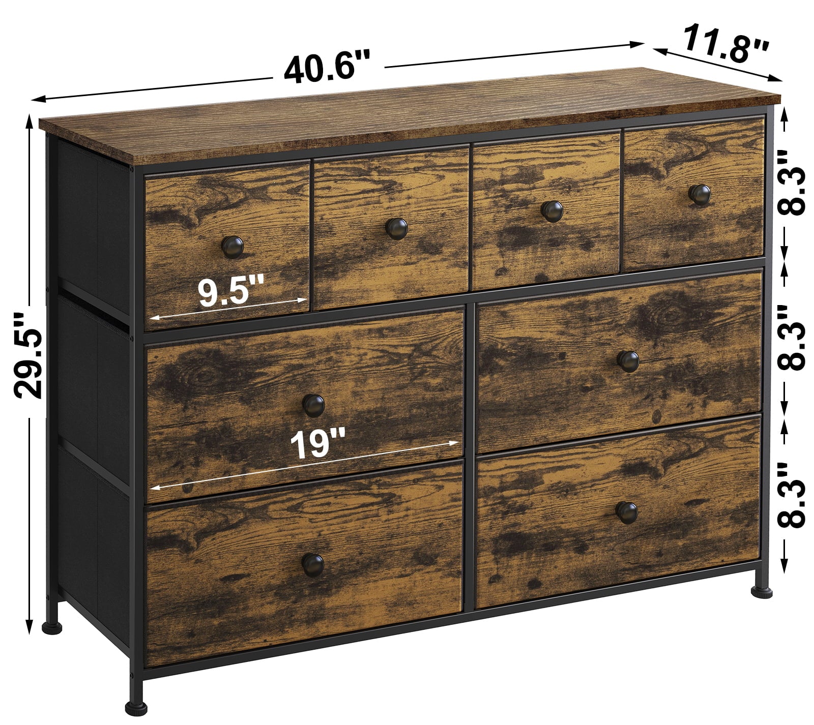 REAHOME 8 Drawer Dresser for Bedroom Fabric Dresser Chest of Closets Storage Units Organizer Tower Steel Frame Wooden Top Living Room (Rustic Brown)