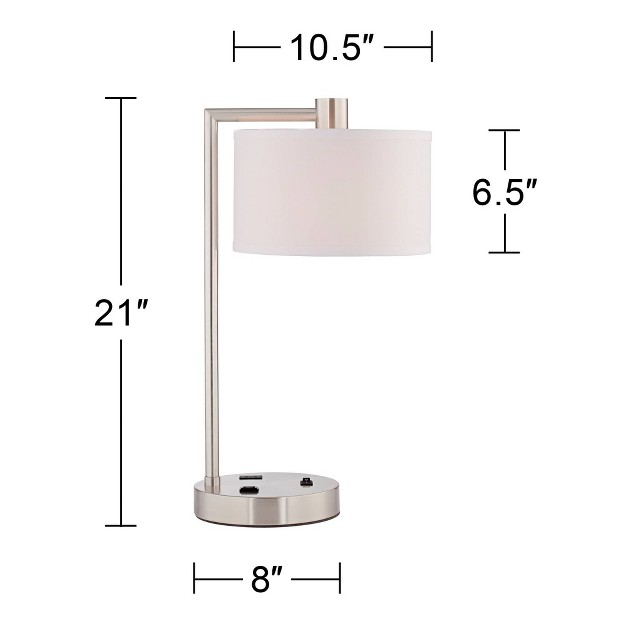 High Brushed Nickel With Usb And Ac Power Outlet In Base White Linen Drum Shade For Bedroom Living Room Office