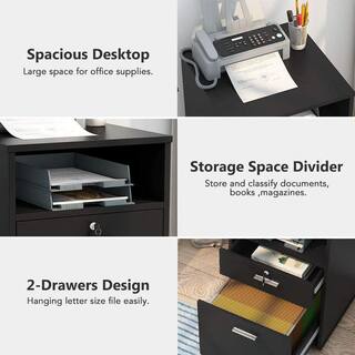 BYBLIGHT Atencio Black Mobile File Cabinet with Lock 2-Drawer Wood Filing Cabinet for Letter Size BB-C0343XF