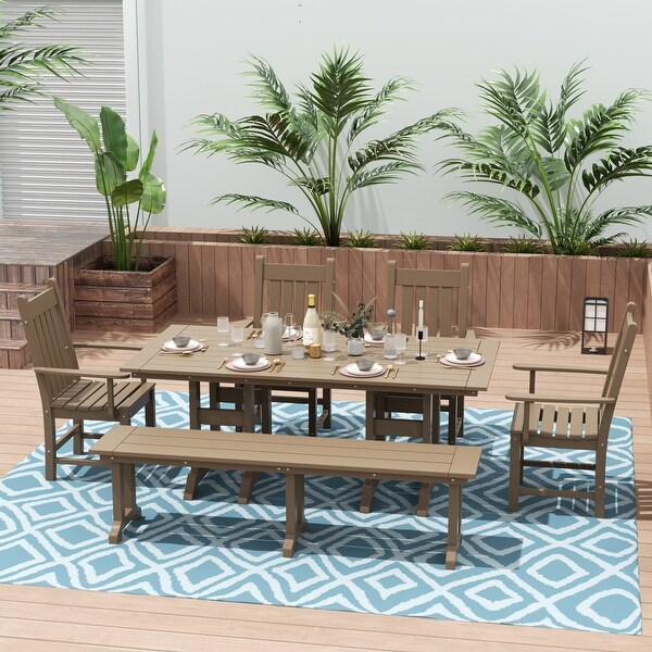 Polytrends Laguna Hdpe All Weather Outdoor Patio Dining Set with Rectangle Table，Arm Chairs and Bench (6Piece Set)