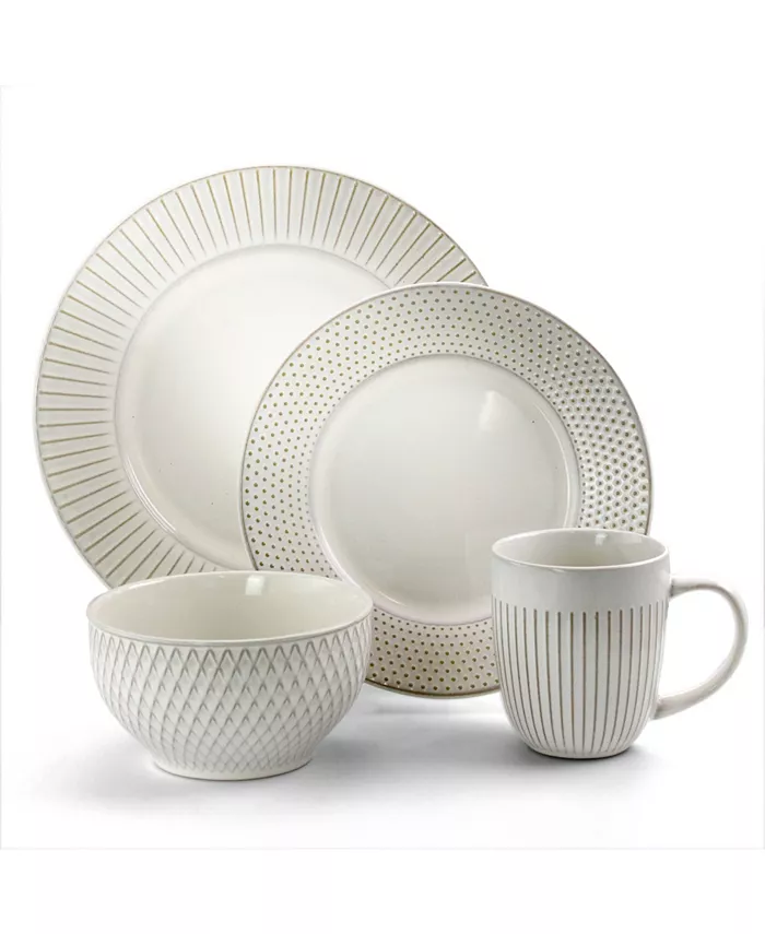 Elama Round Stoneware 16 Piece Dinnerware Set Service for 4